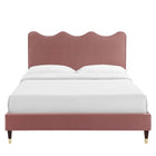Modway Current Performance Velvet Twin Platform Bed with Wood Legs and Gold Sleeves - Dusty Rose-Wood Legs With Gold Sleeves and Non-Marking Caps
