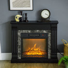 HOMCOM Electric Fireplace Heater with Realistic Flame and Adjustable Temperature - Black-Classic fireplace design with firewood and marble panels 
