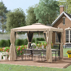 Outsunny 10 ft W x 10 ft L Outdoor Patio Gazebo Shelter Tent with Sidewalls - Khaki-Outer curtains are coated polyester to protect against the sun
