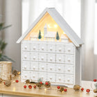 HOMCOM Light Up Christmas Advent Calendar House with Countdown Drawers - Village - White-Shape: house. Type(pattern): exquisite village and Christmas trees 