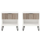 Manhattan Comfort DUMBO 20.07" Modern 1-Drawer Nightstand 2-Piece Set - White/Rustic Grey-Modern-Contemporary with a taste of Glam - Nightstand for Bedroom and Living Room Use. Set of 2