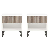 Manhattan Comfort DUMBO 20.07" Modern 1-Drawer Nightstand 2-Piece Set - White/Rustic Grey-Modern-Contemporary with a taste of Glam - Nightstand for Bedroom and Living Room Use. Set of 2
