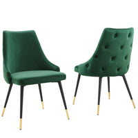 Modway Adorn Performance Velvet Dining Side Chair - Green - 2 Pack-Vintage Modern Accent Dining Chair