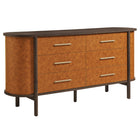 Modway Coralie Curved 6-Drawer Vegan Leather Oval Dresser - Walnut Tan-Vegan Leather Detail