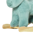 Qaba Kids Plush Dinosaur Rocking Horse with Wooden Rockers - Green-Overall Dimension: 25.25"L x 11.75"W x 21.25"H (64 x 30 x 54cm) 