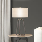 Hudson&Canal Marduk 25.5" Tall Table Lamp with Fabric Shade - Brushed Nickel/White-Includes a 6 ft. cord with rotary socket switch