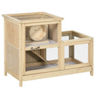 PawHut 2-Tier Wooden Hamster Cage with Hutch - 31" x 16" x 23.5"-2 tiers provide ample area for exercise, also equipped with seesaw, hut, running wheel and ladder for rest and play