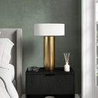 Hudson&Canal Wells 24" Tall Table Lamp with Fabric Shade - Brass/White-Rated for one 60W incandescent bulb - 9W LED bulb, 13W fluorescent (CFL) bulb, or 9W self-ballasted LED bulb, E26-base bulb, Bulb not included