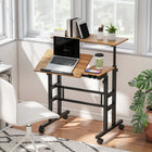 HOMCOM 27.6" Stand Up Desk with Tilting Desktop - Brown-Front desktop rotates 45°, providing a comfortable angle for typing