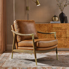 Modway Langford Vegan Leather Accent Armchair - Tan Walnut-Charming Brass Accents
