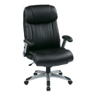 Work Smart Executive Bonded Leather Chair with Adjustable Padded Flip Arm, Black-Thick Padded Contour Seat and Back with Built-In Lumbar Support