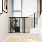 PawHut 30"-41" Extra Wide Pet Gate Barrier with Small Door - 30"H - Black-Comes with the bottom locking block, it enhances the stability