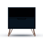 Manhattan Comfort Rockefeller 20.08" Mid-Century Modern 1-Drawer Nightstand 2-Piece Set - Tatiana Midnight Blue-Includes 1 Open Shelf, and 1 Drawer