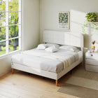 HOMCOM King Size Adjustable Headboard Platform Bed Frame - White-EVA pads, hook-and-loop slats, and non-slip feet reduce noise