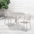 35.25'' Round Light Grey Indoor-Outdoor Steel Patio Table Set with 2 Round Back Chairs [CO-35RD-03CHR2-SIL-GG]-Light Grey Powder Coat Finish