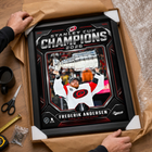 Frameworth Carolina Hurricanes 2026 Stanley Cup Champions: Frederik Andersen Shield PhotoGlass Framed Photo - 18" W x 22" H-Frameworth quality: Made in Canada by Frameworth Sports Marketing, established 1992, producing officially licensed sports memorabilia