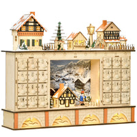 HOMCOM Light Up Christmas Advent Calendar Shop with Countdown Drawers - Village - Natural Wood-2-in-1 design, Christmas advent calendar and Xmas decoration 