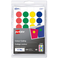 Avery Print or Write Removable Colour-Coding Labels, 3/4" Round, Assorted, 240 Pack (2348)-Removable