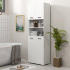 Kleankin Tall Bathroom Storage Cabinet with Doors and Cupboards - White-Anti-tipping design ensures safety  