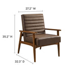 Modway Jensen Vegan Leather Accent Chair - Walnut Brown-Horizontal Channel Tufting