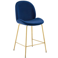 Modway Scoop Gold Stainless Steel Leg Performance Velvet Counter Stool - Navy-Modern Counter Height Stool