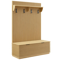 Modway Render Fluted 3-in-1 Hall Tree with Storage Bench & Coat Rack - Oak-3-in-1 Hall Tree with Rattan Bench, Shoe Storage and Coat Rack
