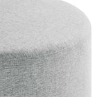 Modway Callum Large 29" Round Woven Heathered Fabric Upholstered Ottoman - Heathered Weave/Light Grey-Weight Capacity: 506 lbs.