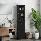 Kleankin Slim Bathroom Storage Cabinet with Adjustable Shelves and Drawer - Black-Two 3-level adjustable shelves for flexible storage