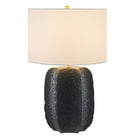 Hudson&Canal Turbida 24" Tall Table Lamp with Fabric Shade - Matte Black/Brass/White-Paired with a white fabric drum shade