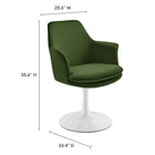 Modway Lippa Swivel Dining Performance Velvet Armchair - White Moss Green-Dining Armchair with Pedestal Base