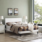Modway Macie Vinyl Full Platform Bed with Squared Tapered Legs - White-Ten Wood Support Slats 