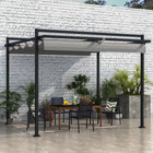 Outsunny Pergola with Retractable Canopy, Garden Gazebo Shelter - 10' x 10'-10 grommet holes to prevent rainwater building 
