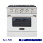 Kucht 30" KDF Series Pro Style Propane Gas Dual Fuel Range - Stainless Steel/White-Dual bake elements deliver powerful performance: 3,000 watts (base) and 850 watts (top), with a 3,500-watt broiler for intense top heat