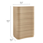 Modway Mirae 5-Drawer Curved Dresser Chest of Drawers - Brush Light Oak-Sculpted Curved Drawer Fronts