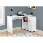 Monarch Specialties 7350 46" Computer Desk - White With A Storage Cabinet-Open and closed storage options on the right side include 2 cubbies with 1 fixed shelf panel, 1 storage drawer with a silver handle and metal drawer glides, and 1 cabinet with a silver handle and metal door hinges