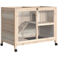 PawHut Indoor Rabbit Hutch with Wheels and Ramp - Natural-Indoor use 