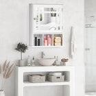 Kleankin Wall Mount Bathroom Mirror Cabinet with Three Shelves - White-Constructed of MDF for stability