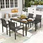 Outsunny 5 Piece Patio Dining Set with 4 Stackable Chairs-A parasol is kept in Dia. 1.7" (Dia. 42 mm) hole to keep you safely shaded