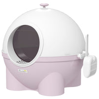 PawHut Large Enclosed Cat Litter Box with Lid - Pink-Enclosed design eliminates odours and provides privacy for your cat 