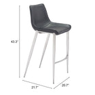 Zuo Magnus Barstool - Black/Silver - Set of 2-3 year limited warranty