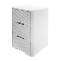Modern Homes Rattan Style 4 Drawer Unit – White-Four roomy drawers with a stylish rattan-look design provide organized storage for linens, toiletries, clothing, or everyday items.