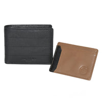 Club Rochelier Men's Billfold Wallet with Removable Card Holder - Black/Tan Combo-8 Credit card slots