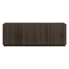 Hudson&Canal Marion Rectangular Fluted TV Stand for TV's up to 75" - Brown Oak-Features 4 push to open doors with a wide fluting accent and 2 enclosed cabinets with adjustable shelves within for ample storage
