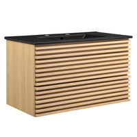 Modway Render 36" Wall-Mount Bathroom Vanity - Oak/Black-Mid-Century Modern Vanity