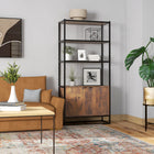 HOMCOM 5-Tier Bookcase with Doors and Open Shelves - Brown-High quality particle board and metal frame ensures stable and durable long-time performance 