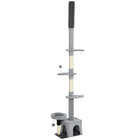 PawHut 87" - 100" Floor-To-Ceiling Cat Tree - Grey-Adjustable height from 88.6" -100.4"(220-255 cm), fits various room sizes 