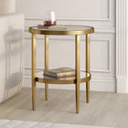 Hudson&Canal Hera 20"W Round Side Table with Mirror Shelf - Antique Brass-Hand crafted satin nickel finish is applied to the steel frame