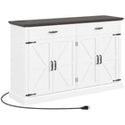 HOMCOM Farmhouse 55.1" L Sideboard Buffet Cabinet - White-Charging station includes two AC outlets, a USB and a USB-C port, with a back hole to manage wires effectively