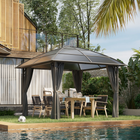 Outsunny 10 ft W x 10 ft L Hardtop Gazebo with UV60+ Polycarbonate Roof & Curtains - Dark Grey-Steel and aluminum gazebo frame adds stability, so you feel secure outside