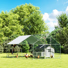 PawHut Large Metal Chicken Coop with Waterproof Cover - 9.8' x 13.1' x 6.4' - Silver-Nesting box and roosting bar with 5 perches included 
